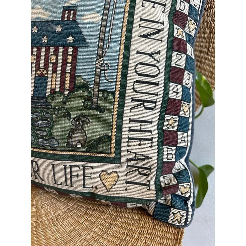 Vintage welcome, friends embroidered throw pillow